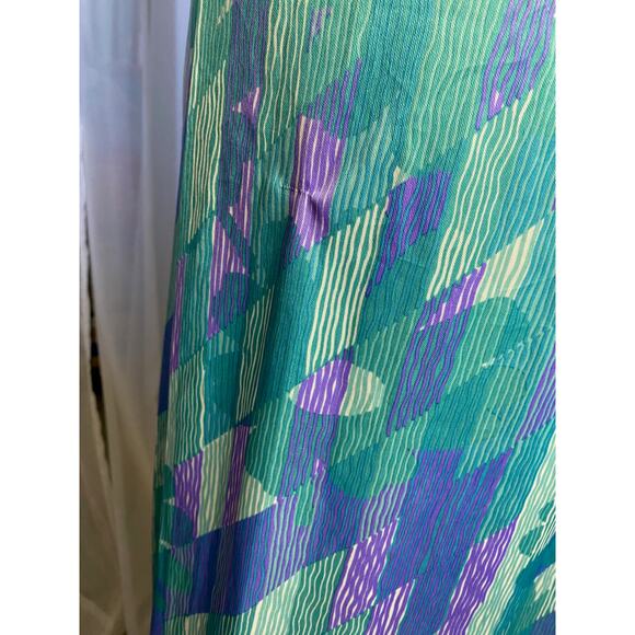 dress blouson  floral vintage 1980s micro pleat top purple aqua - Picture 3 of 12